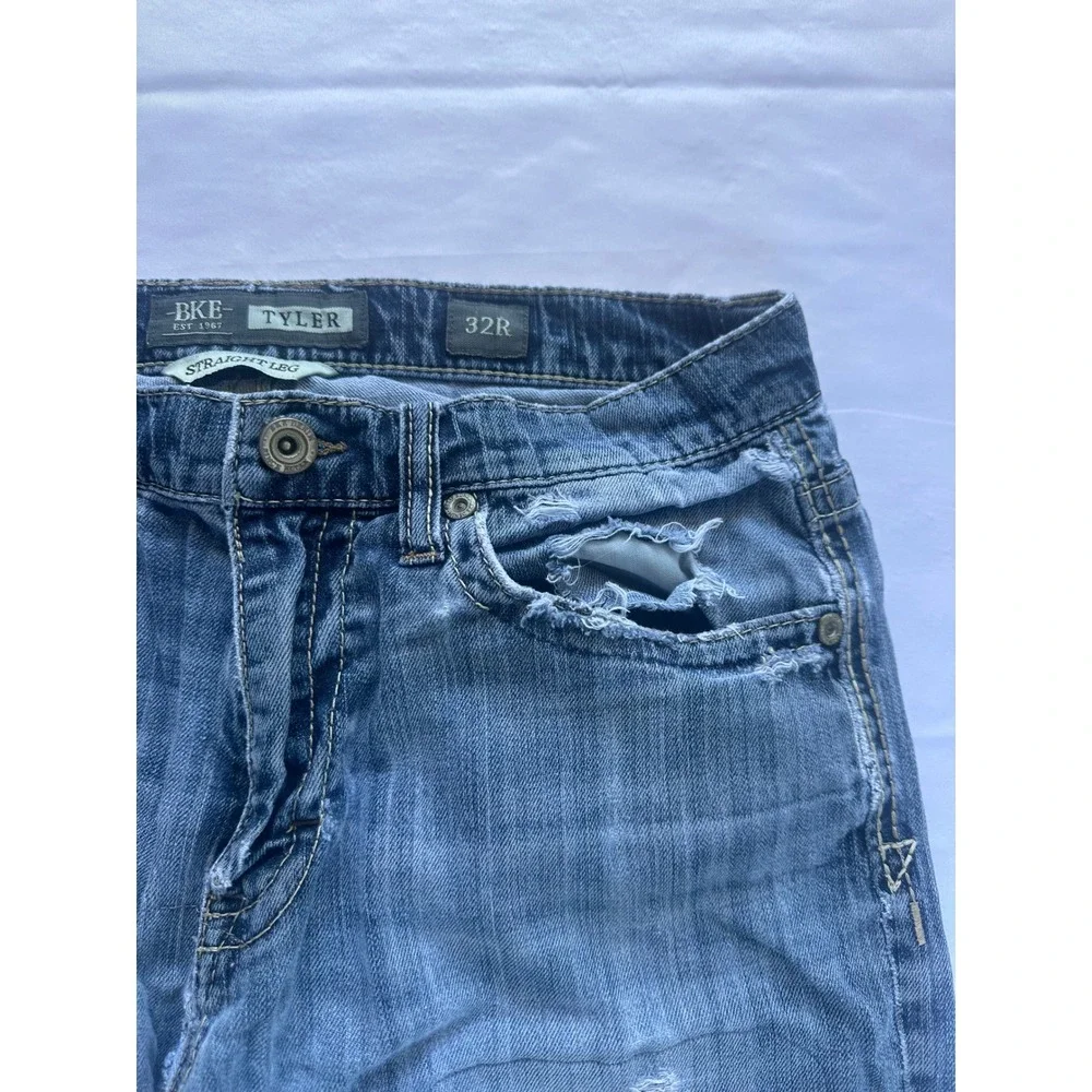 BKE Tyler Straight Leg Distressed Medium Wash Mens Denim Jeans 32R